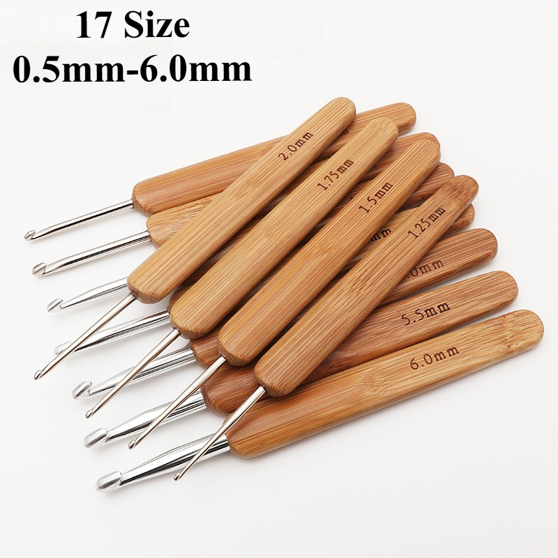 Crochet Hook Set - 1Pcs Bamboo Crochet Hooks Handle Ergonomic