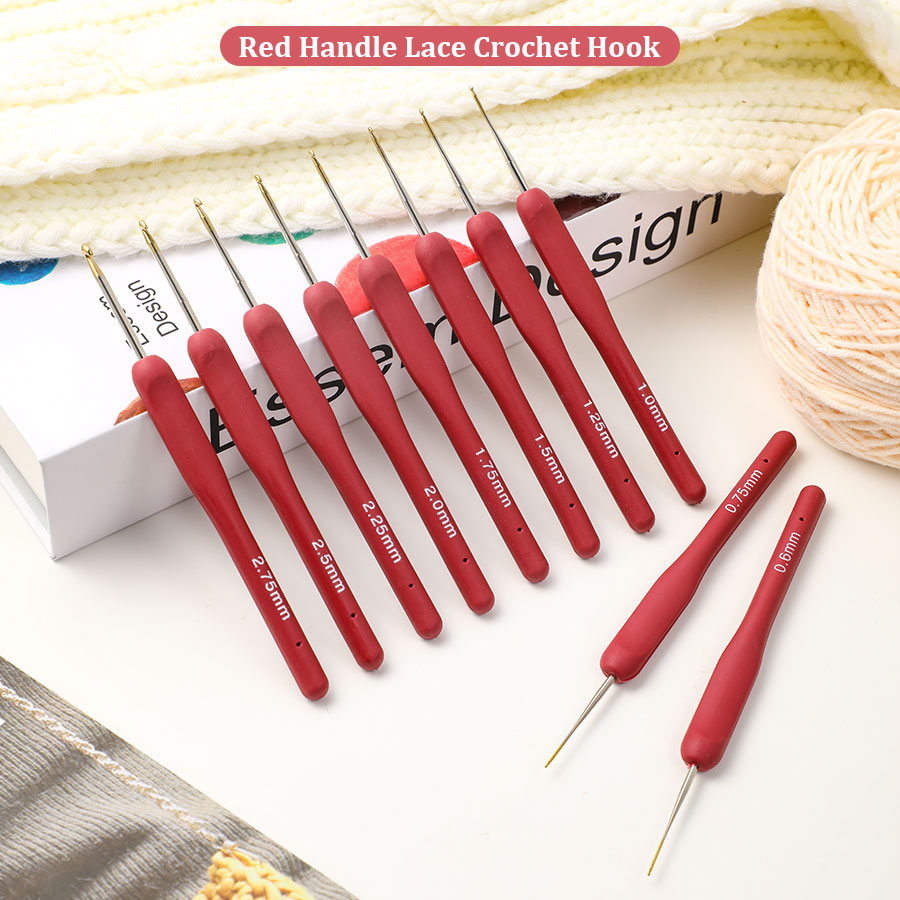 Crochet Hook Set - 10pcs Red Crochet Set Kit Silicone