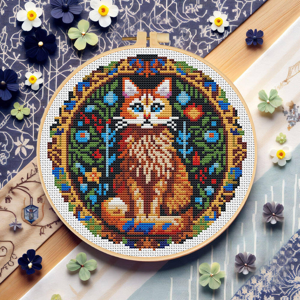 Embroidery Hoop Kit - DIY Cross Stitch Cat Animal 11CT