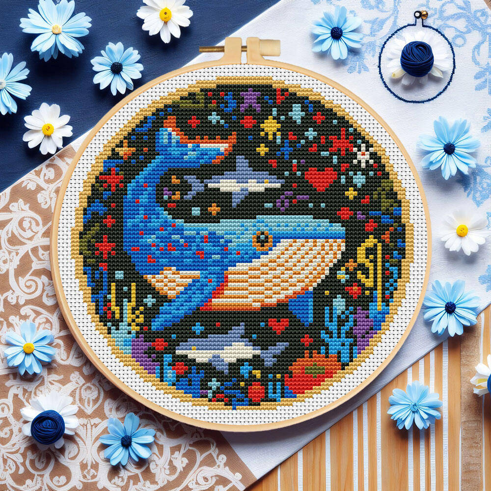 Embroidery Hoop Kit - DIY Cross Stitch Whale Embroidery Animal
