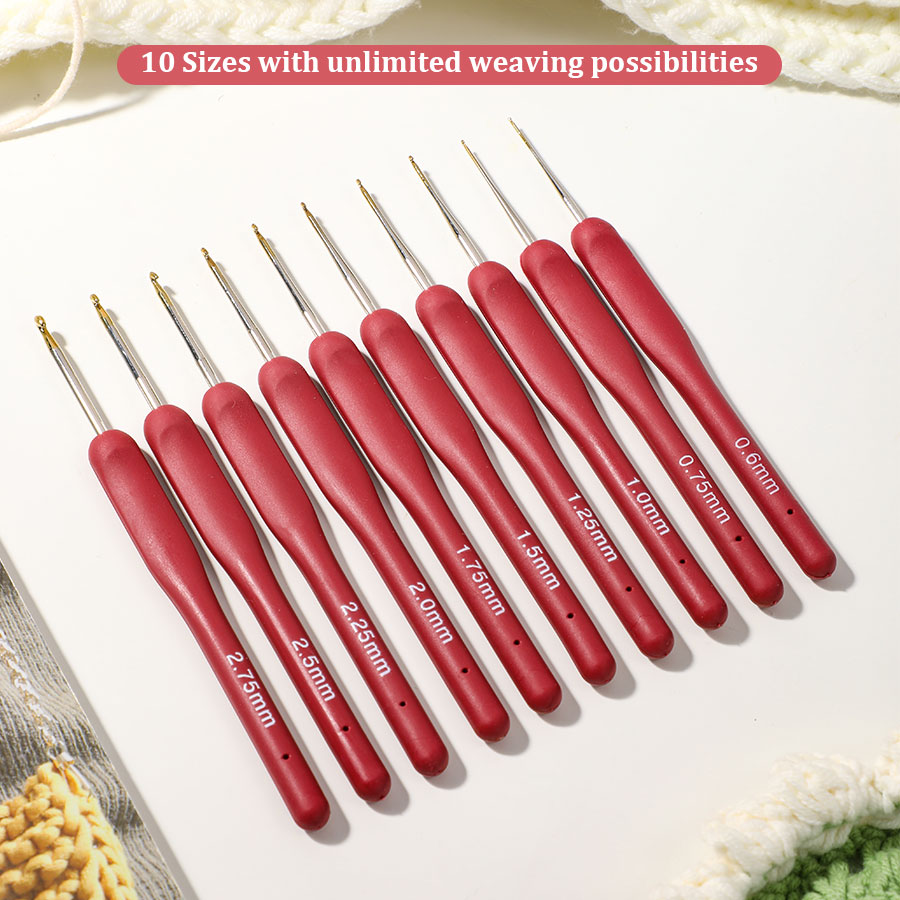 10pcs Red Crochet Set Kit Sili - Crochet Hook Set 评论和价格