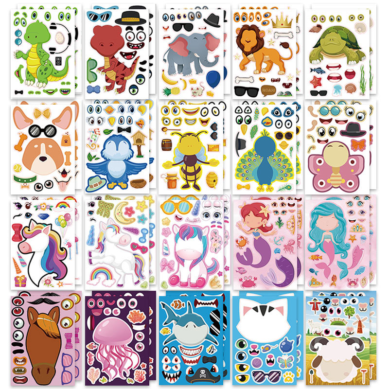 12/24 Sheets Make a Face Stick - Art And Craft Zoo Animals 评论和价格