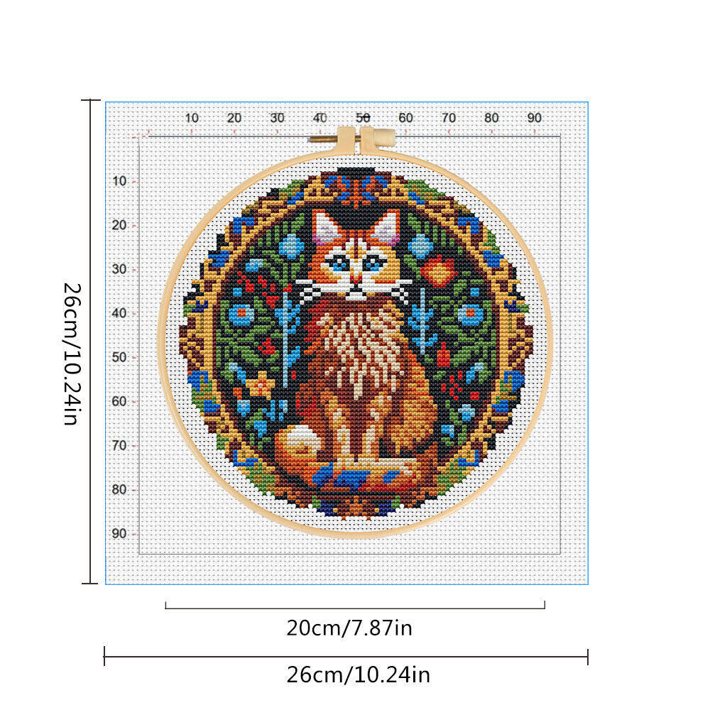 DIY Cross Stitch Cat Animal 11 - Embroidery Hoop Kit 评论和价格