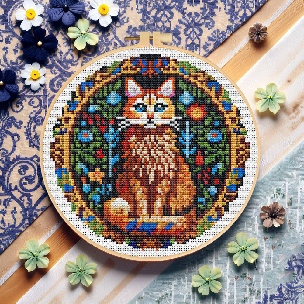 DIY Cross Stitch Cat Animal 11 - Embroidery Hoop Kit 评论和价格