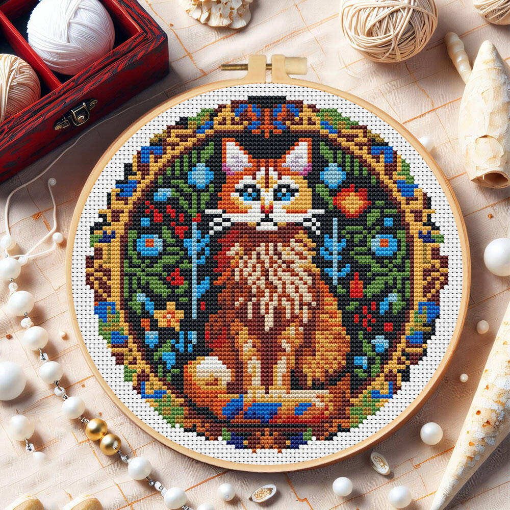 DIY Cross Stitch Cat Animal 11 - Embroidery Hoop Kit 评论和价格