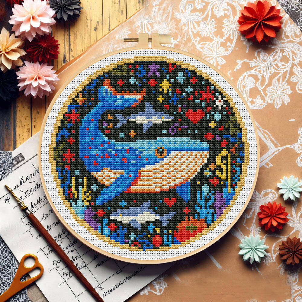 DIY Cross Stitch Whale Embroid - Embroidery Hoop Kit 评论和价格