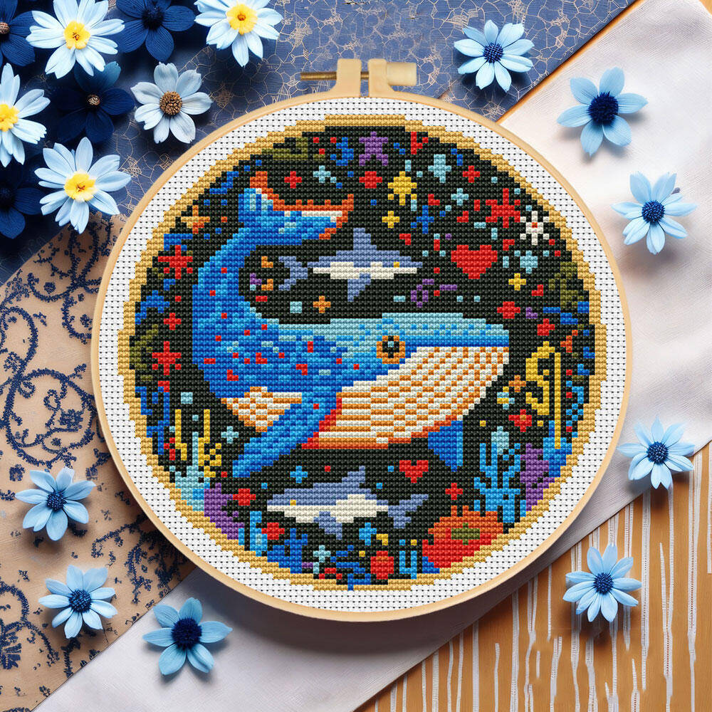 DIY Cross Stitch Whale Embroid - Embroidery Hoop Kit 评论和价格