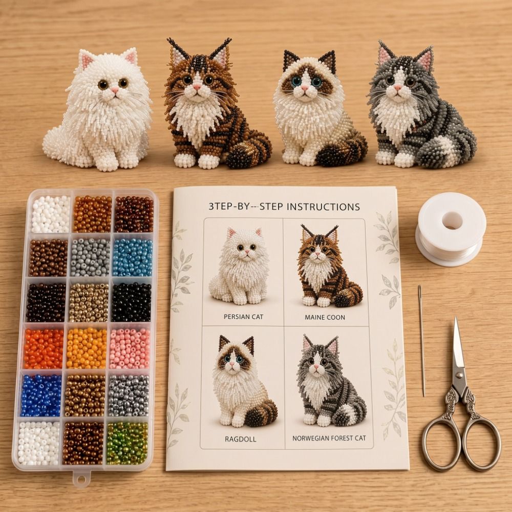 Handmade DIY Animal Bead Embro - Art Craft Cat 评论和价格