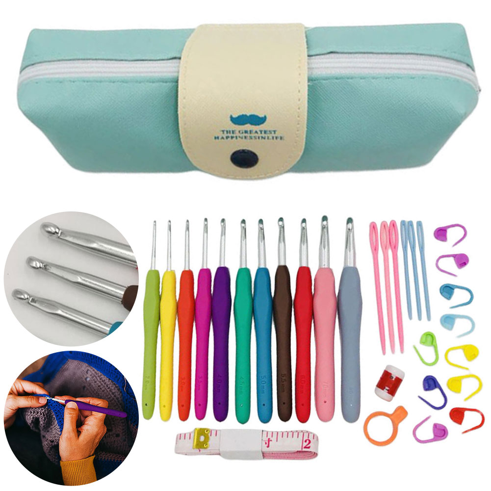 11PCS Colorful Rubber Handle K - Crochet Hook Set 评论和价格